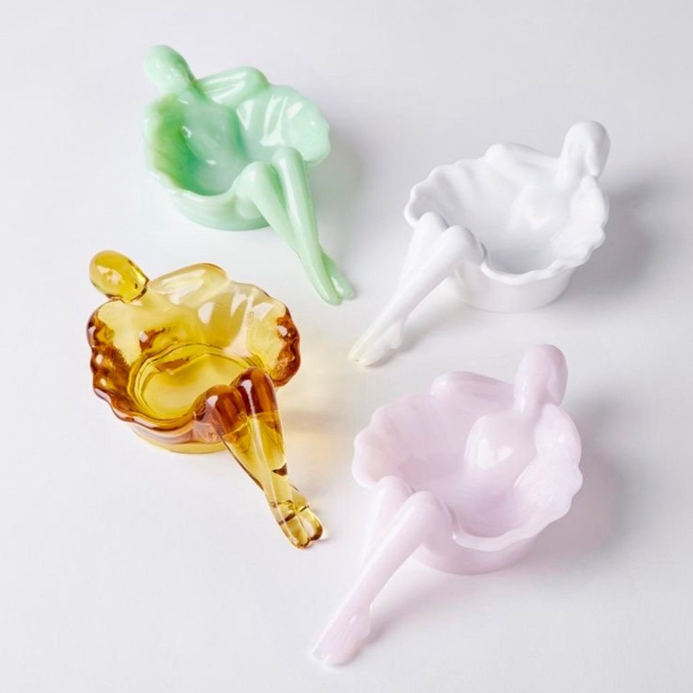 Pink Bathing Lady Glass Dish by Mosser Glass